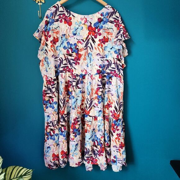 Avenue Womens Dress Size 22/24 Multicolor Feminine Floral V-Neck Short Sleeve - Picture 4 of 12